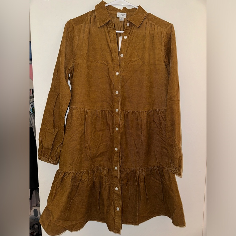 Gold corduroy button down dress